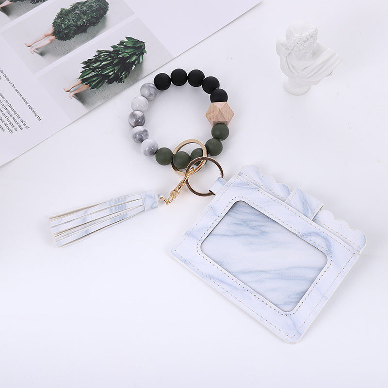 Wholesale Card Holder Pu Tassel Beads Bracelet Wallet Keychain